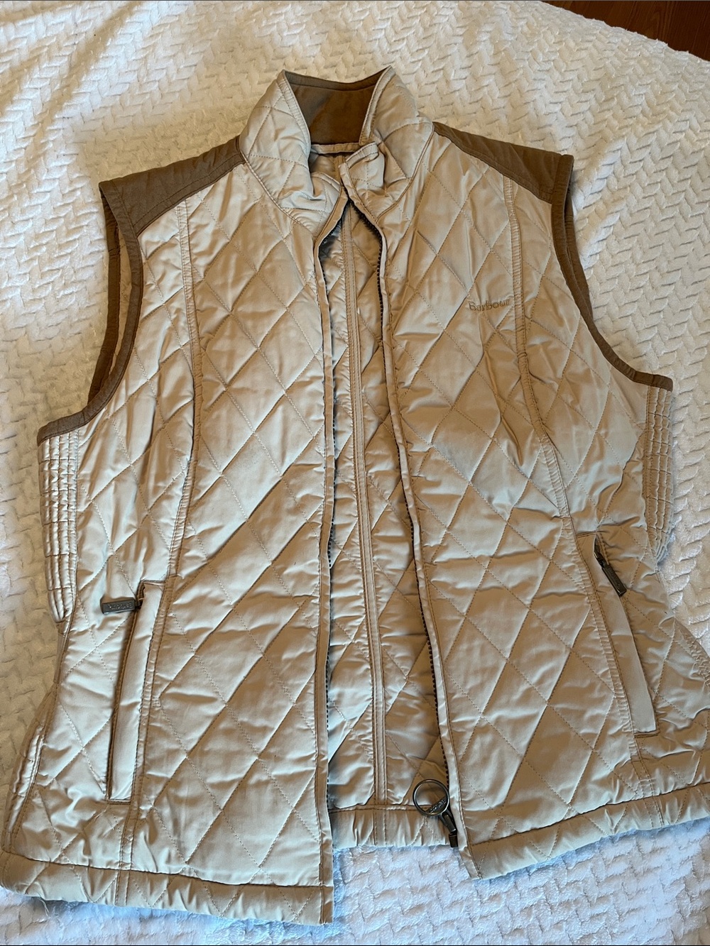 Barbour Quilted Cream Vest with Tan Trim